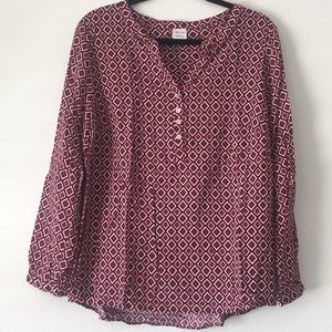 Indian Blouse w/ geometric flowers & button vneck